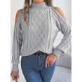 thumbnail image 6 of Womens Cold Shoulder Sweaters 2025 Fall Winter Long Sleeve Soft Chunky Cable Knit Pullovers Jumper Tops Grey L, 6 of 8