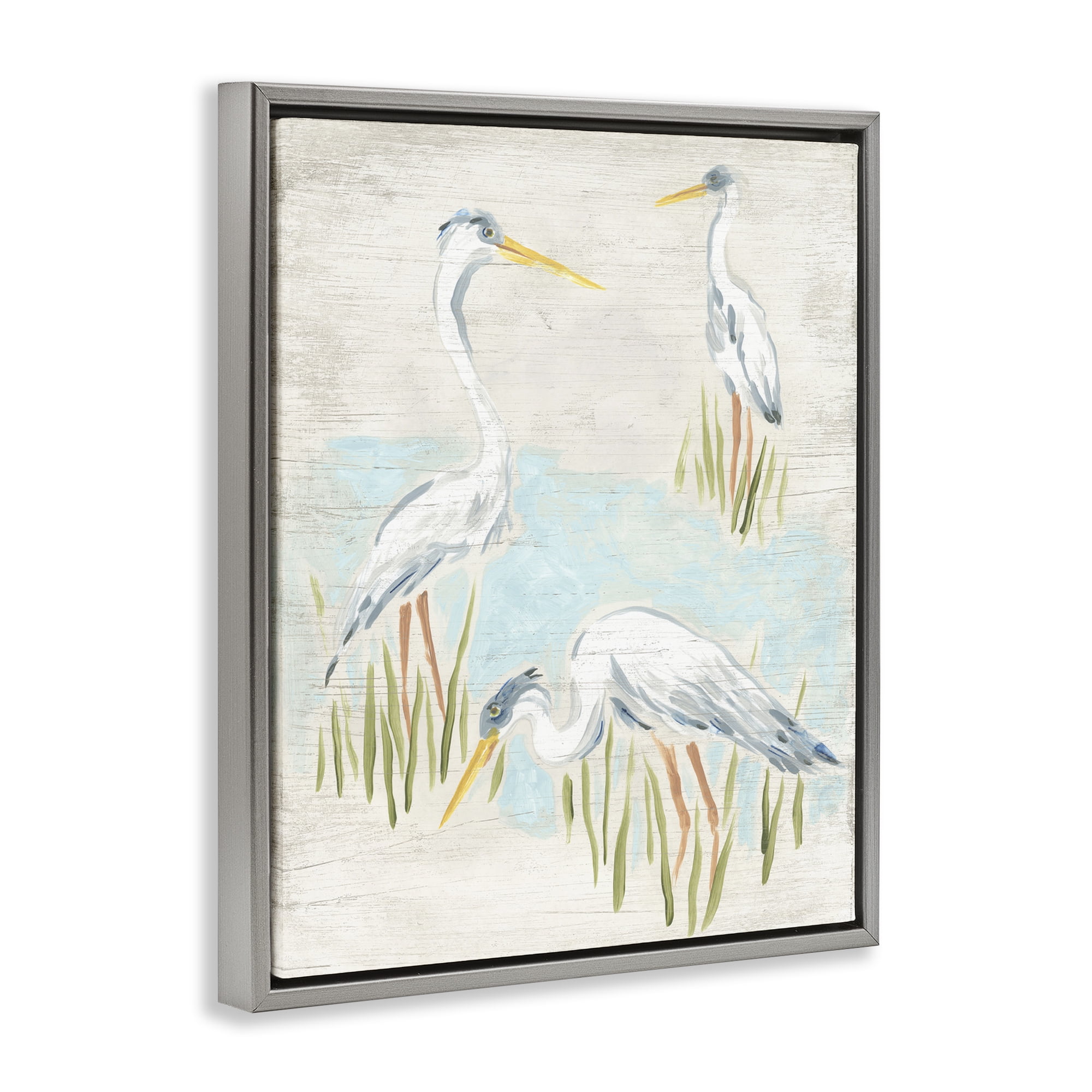 Stupell Industries Nautical Heron Trio Animals & Insects Painting Gray Floater Framed Canvas Art Print Wall Art, 25 x 31