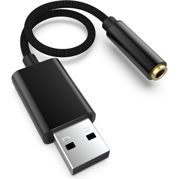 USB to 3.5mm Jack Audio Adapter, USB to Aux Cable with TRRS 4-Pole Mic Supported USB to Headphone Aux Adapter External Stereo Sound Card for Headset