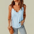 thumbnail image 2 of MESSUEN Spaghetti Strap Crop Top Loose Tops for Women V-neck Camisole Summer New V Neck Patchwork Lace Camisole Tank Top Women Blouses Summer Women Blouses Blue L, 2 of 4