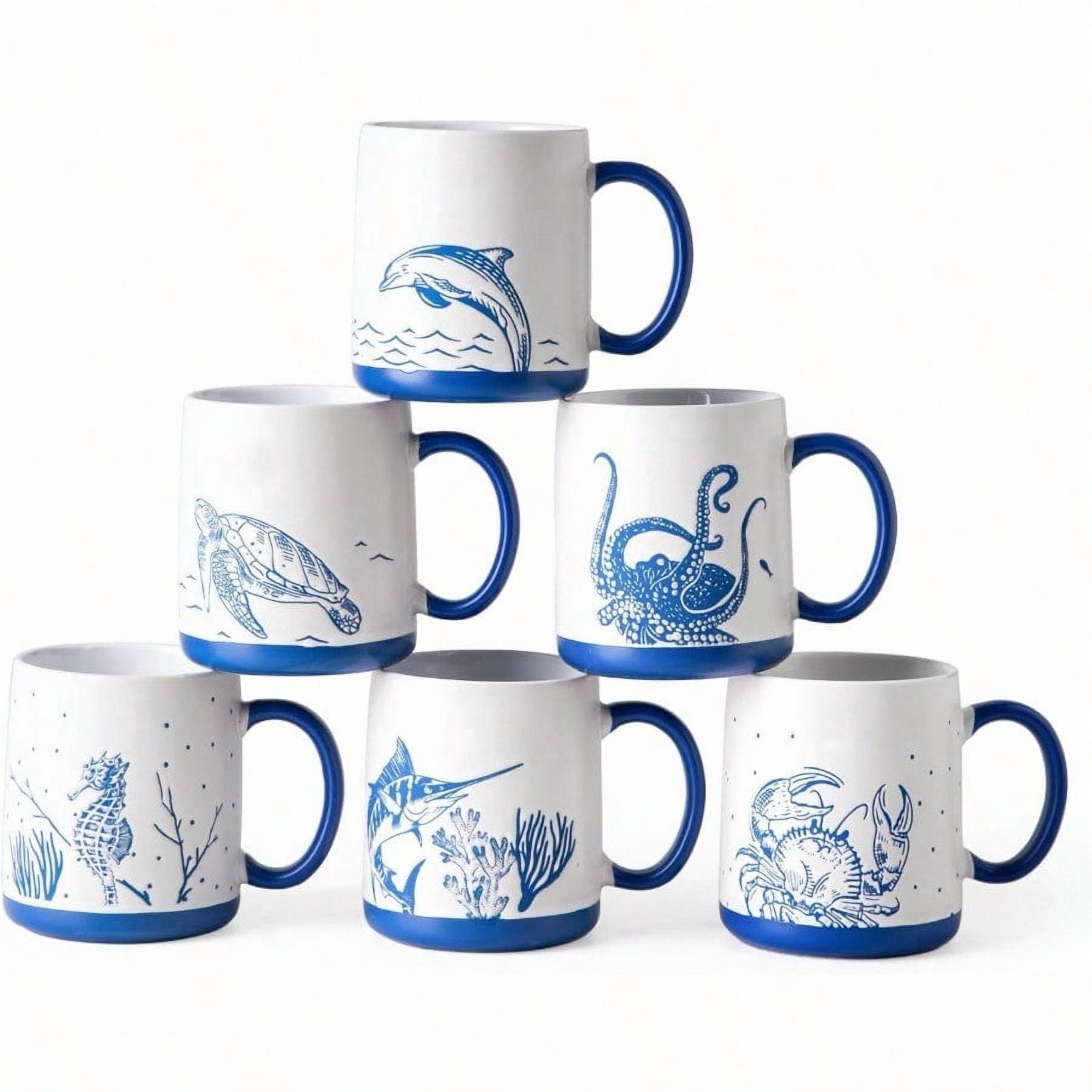 20 ounce coffee mug 20 OZ Large Coffee Mugs Ceramic Tall Coffee Cups with Handle Blue & Green main image 1