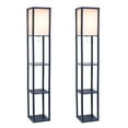 thumbnail image 2 of Simple Designs 62.5" Three Shelf Etagere Organizer Storage Floor Lamp 2 Pack Set with White Linen Shade for Living Room, Bedroom, Office, Hallway, Navy Blue, 2 of 9