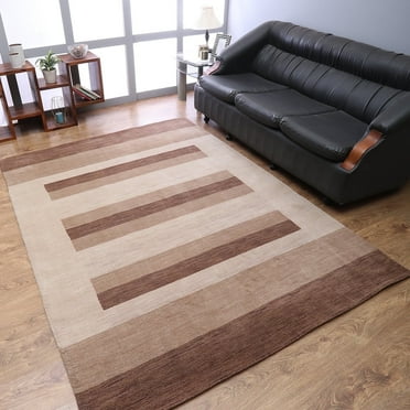 Rugsotic Carpets Handmade Rugs Hand Knotted Loom Rectangle 5'x8' Brown Light Beige Wool for Indoor Use