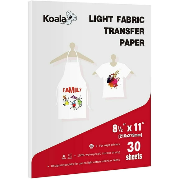 Koala Inkjet Printable Iron-on Heat Transfer Paper for Shirts, Light/White T-Shirt Transfer Paper 8.5x11 inches 30 Sheets