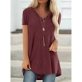 thumbnail image 4 of hirigin Women's Short Sleeve V-Neck Loose T-Shirt Cut Relaxed Solid Color T-Shirt Top, 4 of 4