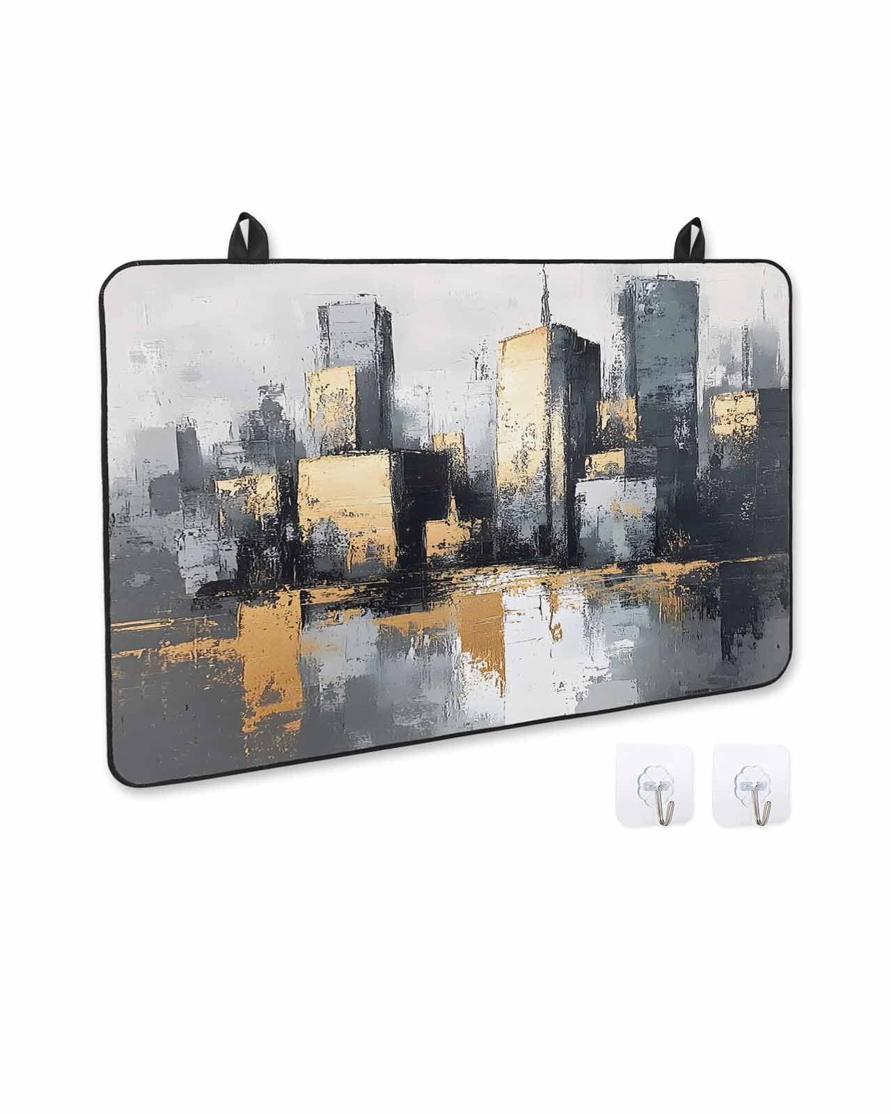 nqOlkjepod Large Induction Cooktop Protector Mat 24"x21", Vintage Building Stove Top Covers for Electric Stove, Modern Abstract Ombre City Oil Painting Stove Burner Cover Mats, Glass Top Stove Cover
