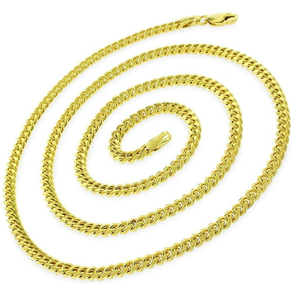 925 Italian Sterling Silver 3.5mm Miami Cuban, FREE Microfiber Cloth, Solid Bombe Curb Link Gold Plated Chain Mens Womens Necklace, Giorgio Bergamo