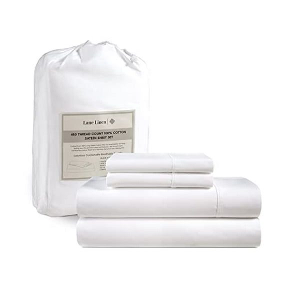 LANE LINEN California King Sheets - 4 Pc Cal King Sheets Set, 450 Thread Count 100% Cotton Sheets California King, Cooling Sheets, Breathable Bed Sheets, Deep Pocket California King Sheet Set - White