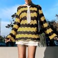 thumbnail image 6 of Odeerbi Sweaters For Women Fall Winter Sweaters Bee Color Matching 2025 New Ruffle Edge Contrast Color Loose Outer Wear Pullover Knitted Top Yellow, 6 of 9