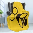 thumbnail image 4 of Honeycomb Soft Flannel Fleece Blanket, Silhouette Style Minimalist Composition Hexagons with Bee Simplistic Design, Cozy Plush for Indoor and Outdoor Use, 60" x 80", Yellow and Black, by Ambesonne, 4 of 5