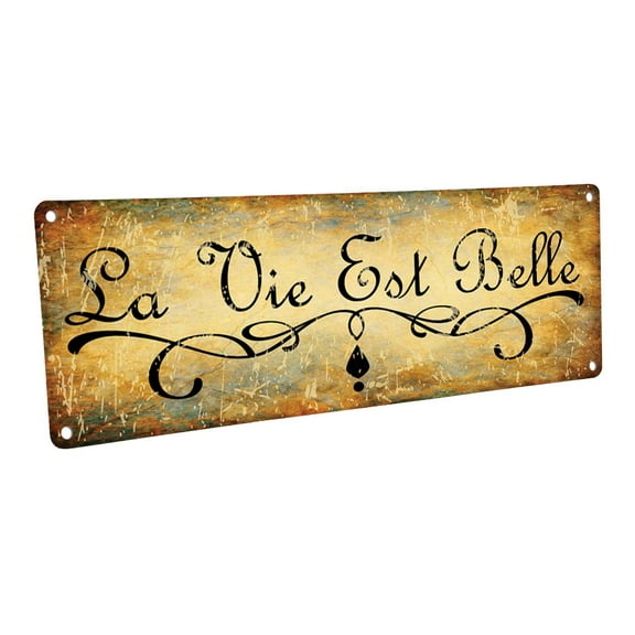 La Vie Est Belle 4"x12" Metal Sign, Wall Décor for Kitchen and Dining