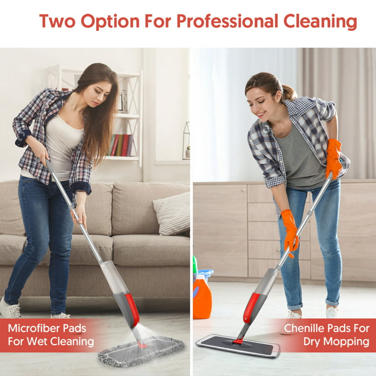 Microfiber Spray Mop for Floor Cleaning Wet Dry, 360 Degree Spin Dust Home Kitchen Hardwood Floor Flat Mops with 360ml Refillable Bottle Include 4