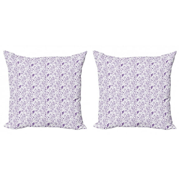 Ambesonne Floral Throw Pillow Cover 2 Pack, Monochrome Sketch Look Art, 24", Quartz and White