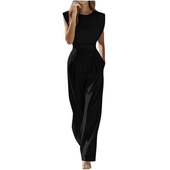 Black Jumpsuits for Juniors Summer Fall Spandex Straight Leg Basic Long Leg Overalls Pants Catsuit Women 2025 Clothing Fashion Y2K S