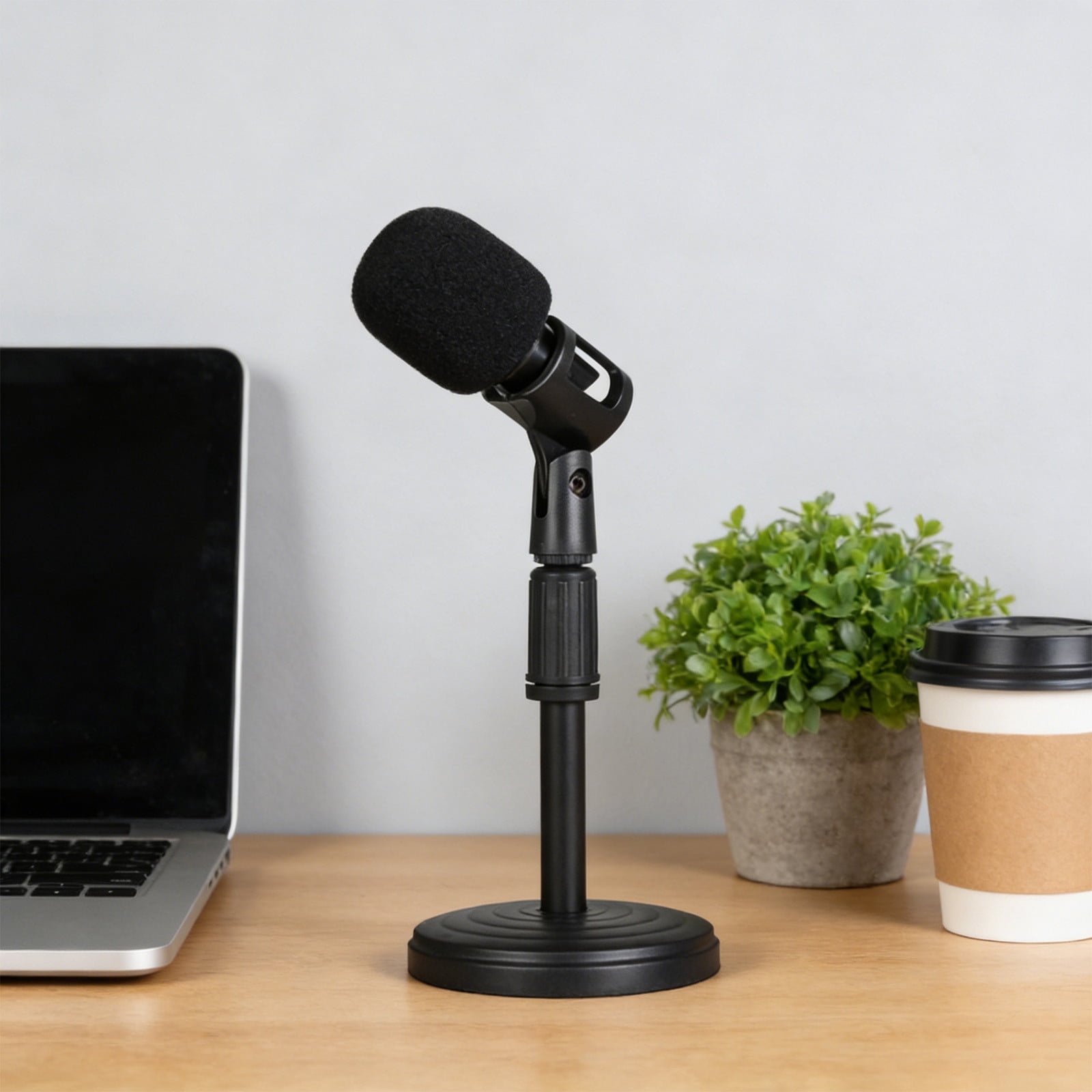 Weloille Microphone Stand Desktop Telescopic Adjustable Height with Weighted Disc Base, Plastic Black for Live Streaming Recording Karaoke