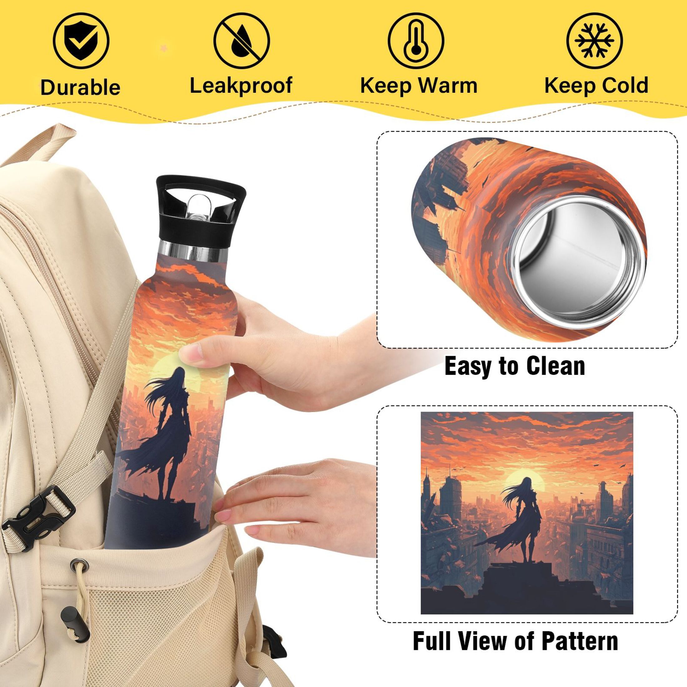 Kids Insulated Stainless Steel Sports Water Bottle 600ml (20oz) Elven Woman