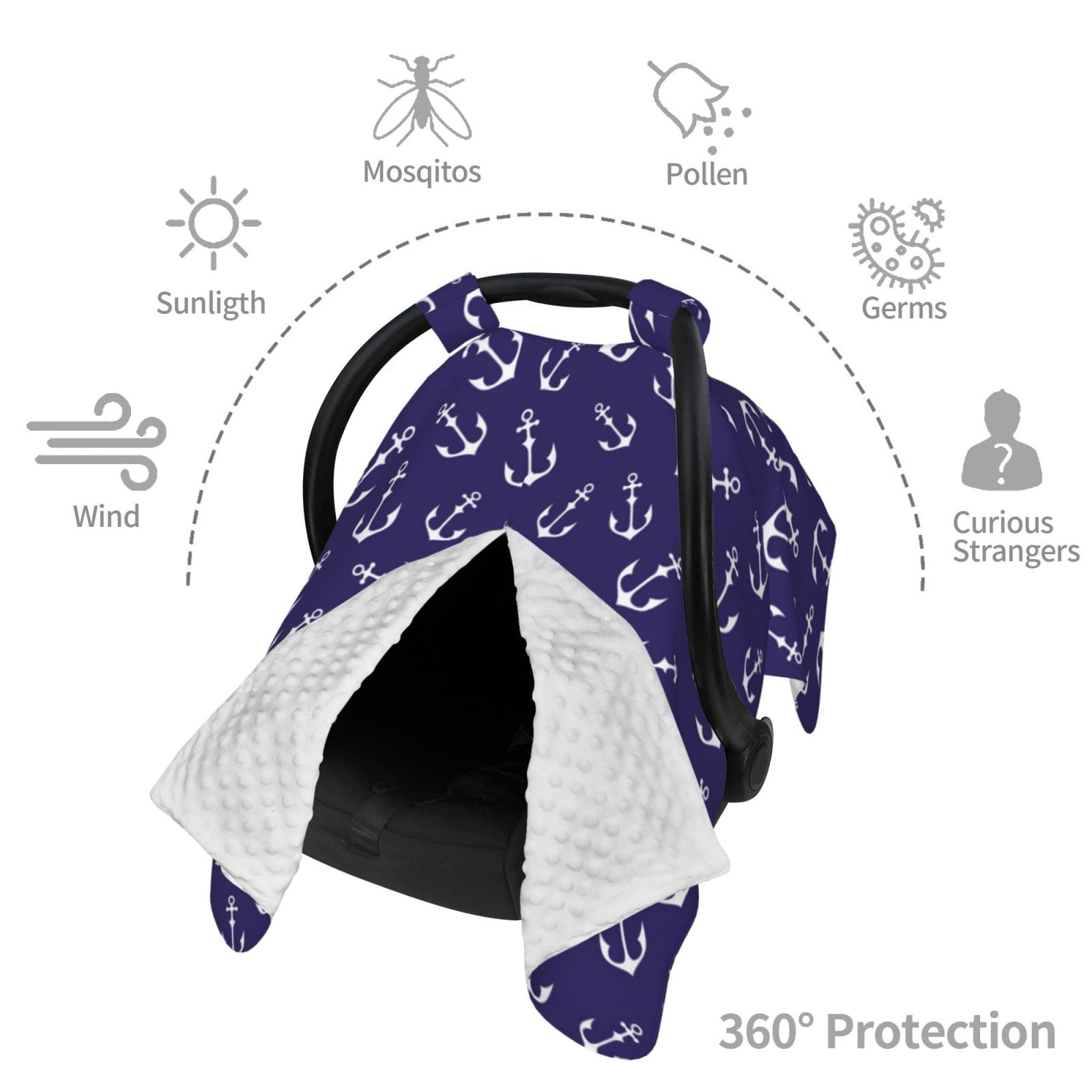 Car Seat Cover Baby - White anchor vintage navy blue Breathable Infant Car Seat Cover for Baby Carseat, Lightweight Comfort Baby Essentials Must Haves Newborn Stuff for Girl Boy