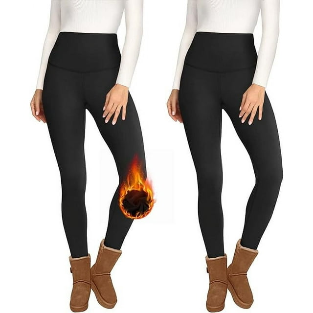 Paquete de 2 leggings de talle alto con forro polar para mujer - Pantalones cálidos de invierno Tum