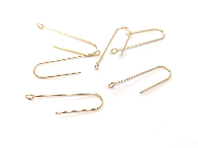 E619B - 50 pcs 304 Stainless Steel Earring Hooks - 31mm x 9mm - Hole: 1.7mm - Long Ear Wire Stick Bar - Gold - Perpendicular Loop