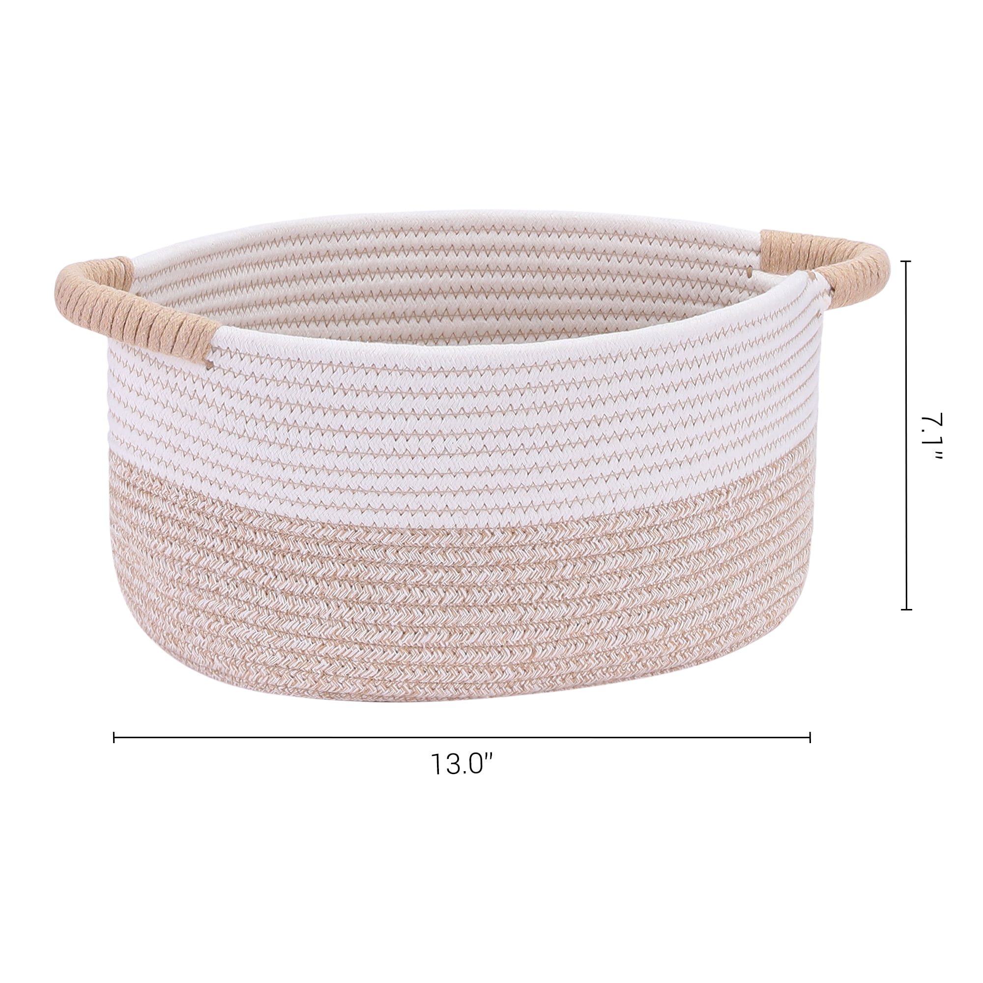 Unique Bargains Woven Storage Basket Bin with Handles White/Khaki 13*9.5*7in