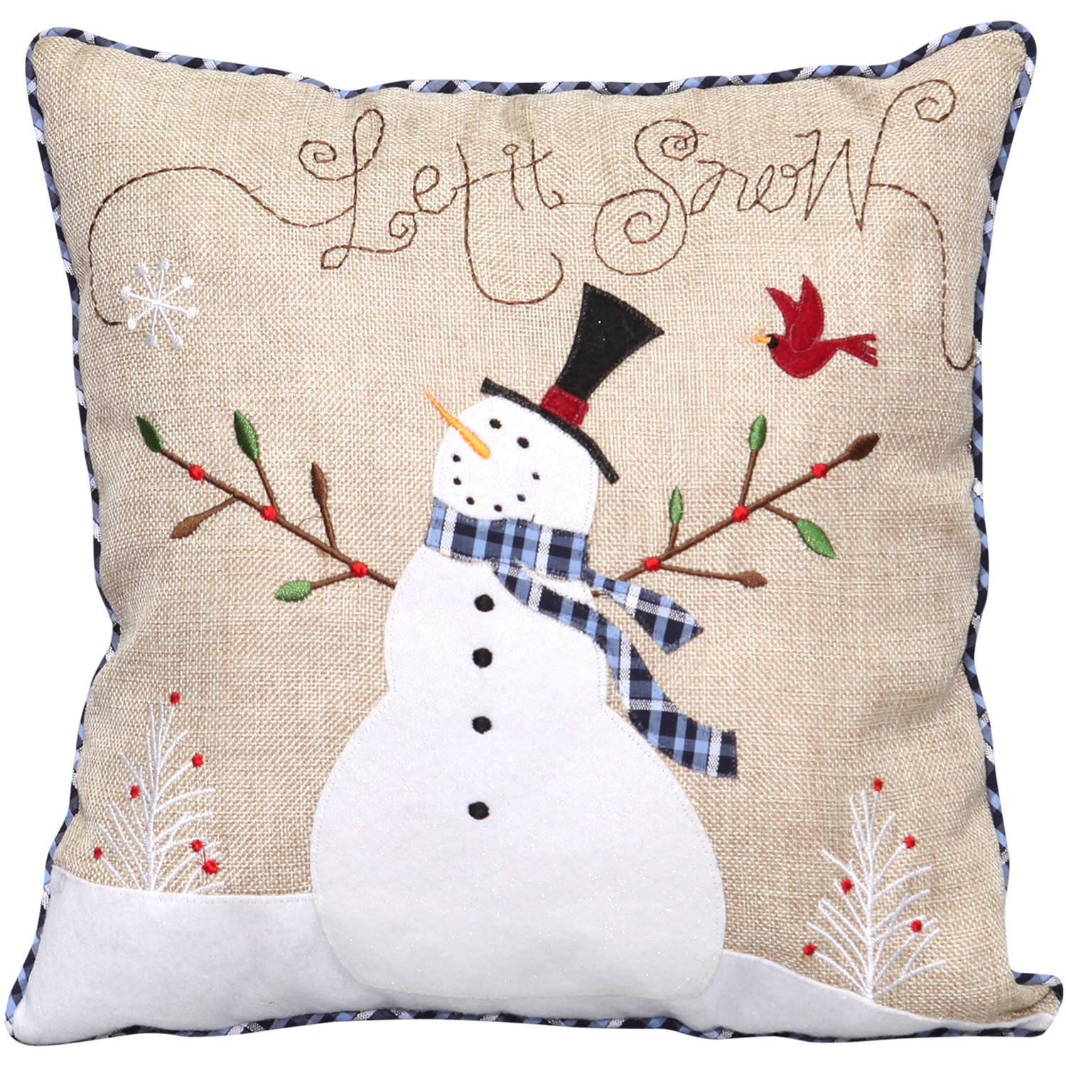 Holiday Time 14" Natural Burlap Snowman Pillow with Embroidery - Walmart.com - Walmart.com