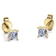 thumbnail image 2 of JeenMata Pendientes Tipo Botón Solitario con 4 Puntas y Diamante de Talla Princesa de 0,38 Quilates, Chapado en Oro Amarillo de 18 K sobre Plata, 2 of 3
