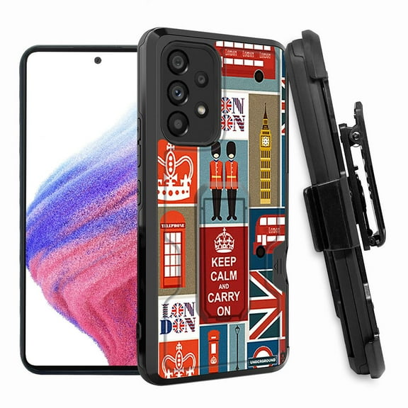 ANJ  Rugged Shockproof Hoster Case w/Card Slot, Kickstand   Tempered Glass Cover for Samsung Galaxy A33 5G - Keep Calm in UK
