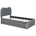 thumbnail image 5 of EUROCO Upholstery Twin Size Platform Bed with Twin Size Trundle, Wood Support Legs for Kids, Gray, 5 of 9
