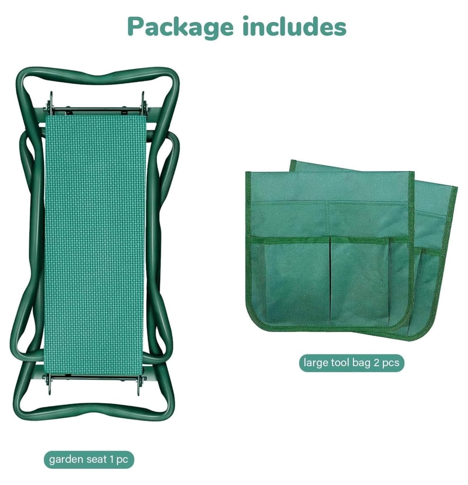 Garden Kneeler and Seat with Sturdy Soft Foam Pad, Foldable Kneeling , 2 Tool Pouches Included, for Camping, Gardening, Fishing, Green