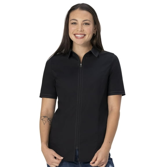 Chef Works Womens Cody Zip Work Shirt, Black, X-Large