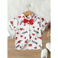 thumbnail image 4 of Genuiskids Toddler Baby Boy Valentine's Day Clothes Short Sleeve Lapel Neck Letters Heart Print Shirt Tops Shorts Pants Casual Kids Summer Outfits, 4 of 9
