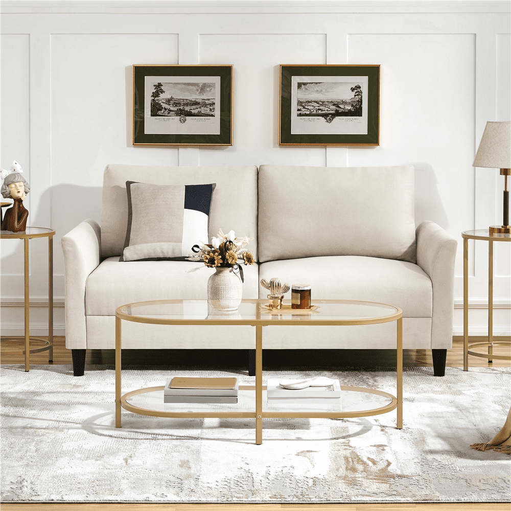 Yaheetech Modern 2-Layer Oval Coffee Table with Clear Glass, Gold