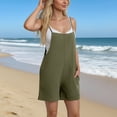 thumbnail image 4 of Feancey Womens Short Rompers Summer Spaghetti Strap Sleeveless Bib Overalls Solid Color Casual One Piece Jumpsuits for Vacation with Pockets Army Green XL, 4 of 8