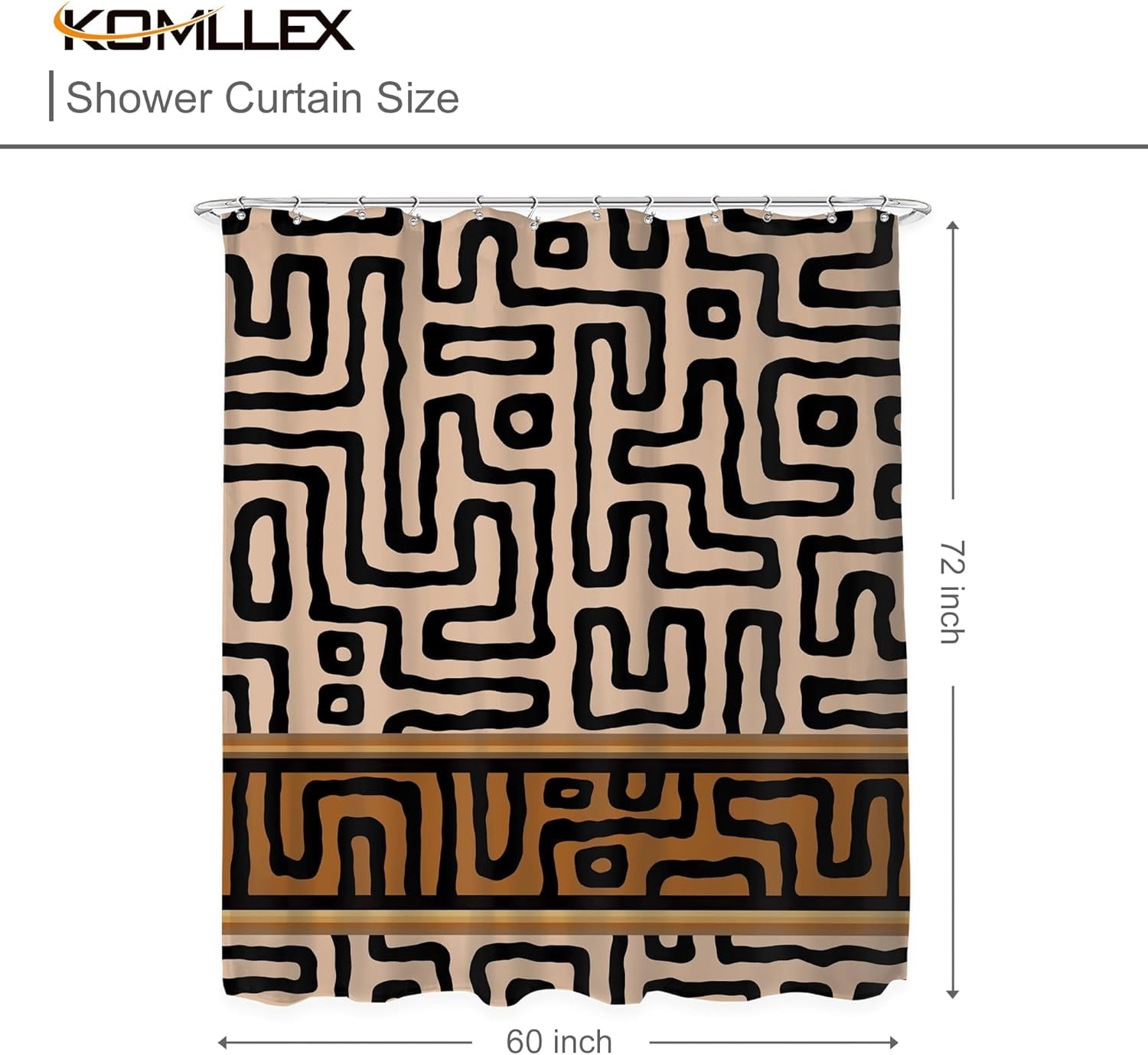 Abstract Tribal Shower Curtain for Bathroom Decor 72Wx72H Inches Indian Aztec African Boho Brown Striped Ethnic Modern Minimalist Geometric Man Boys Fabric Waterproof Polyester 12 Pack Hooks