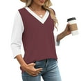 thumbnail image 3 of Womens Plus Size Spring Clothes, 3/4 Sleeve Shirts for Women Summer Fashion Loose Fit Color Patchwork V Neck T-Shirts, 3 of 6