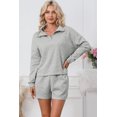 thumbnail image 4 of Women's Gray Ribbed Zipper Sweatshirt and High Waist Shorts Set, 4 of 5