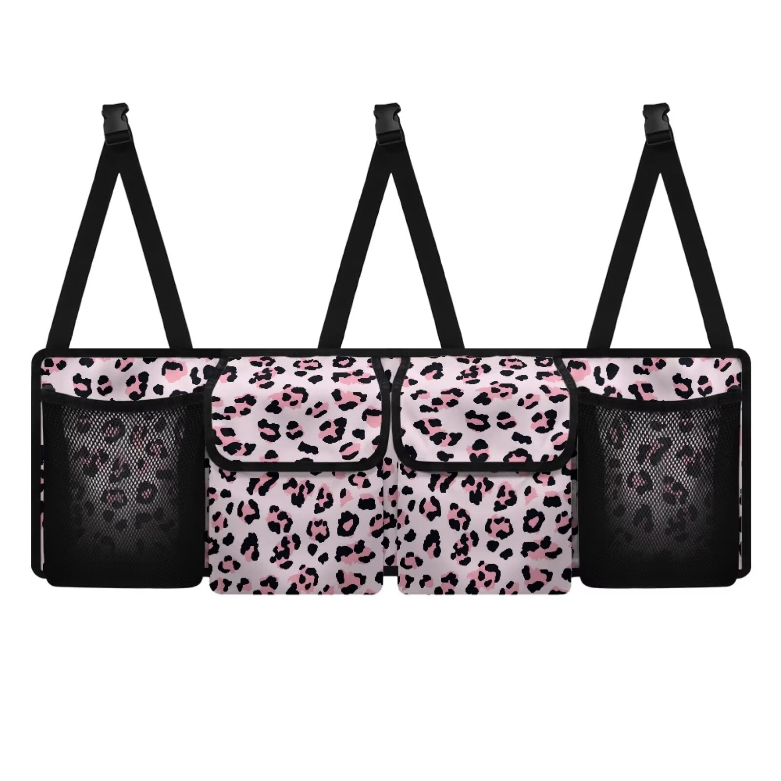 KUIFORTI Trunk Organizer for Car, SUV, Sedan, Van, Truck, Pink Leopard Print Car Organizer Novelty Automotive Accessories 37.01"*11.8" Car Basket Organizer with Adjustable Straps