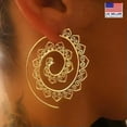 thumbnail image 2 of HOOUN Fashion Women Retro Jewelry Earrings Geometric Spiral Gear Heart Stud Hook 0643-Gold, 2 of 7