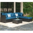 thumbnail image 7 of Danrelax 7-Piece Outdoor Sectional Sofa Patio Conversation Set, Black PE Rattan Wicker Furniture, Steel Frame in Peacock Blue Blue, 7 of 7