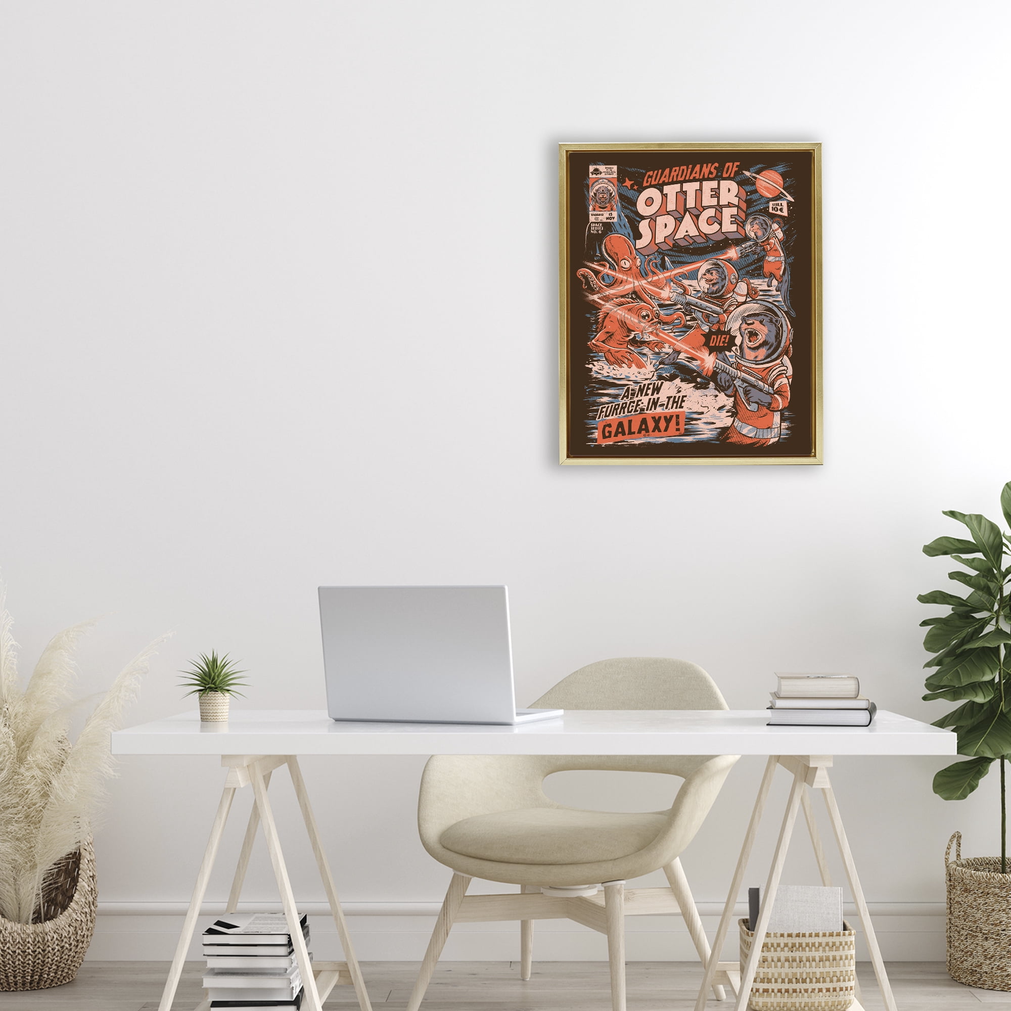 Stupell Industries Guardians Of Otter Space Retro Gold Framed Floater Canvas Wall Art, design by EduEly Designs