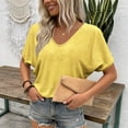 thumbnail image 3 of BRGZLK Women's Short Sleeve V-Neck Batwing Summer Tops Versatile Basic Solid Loose Crew Neck Pullovers Going Out Casual Tee Shirts, 3 of 4