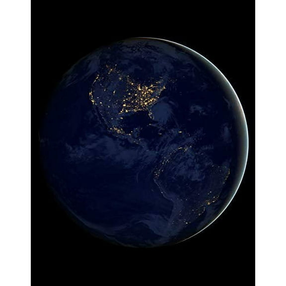Lone Star Art Earth at Night - The Americas Photo - 11x14 Unframed Print - Perfect Vintage House Decor