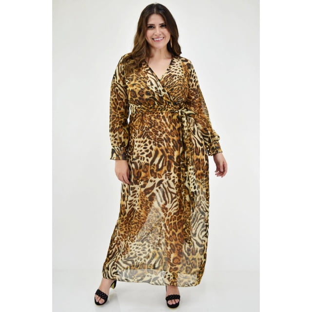 Maxi vestido Vaporoso Roman Fashion Tallas Extras 2387 Animal Print cafe 40 V-EXO-2387-PRINT