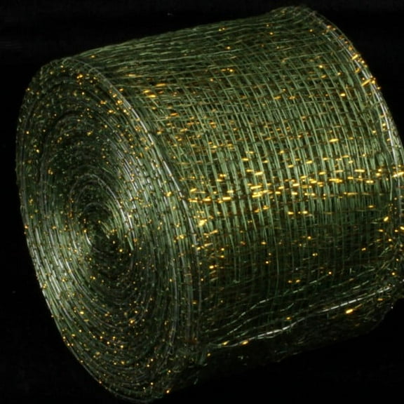 The Ribbon People Forest Green and Gold Wired Sinamay Abaca Fiber Ribbon 3" x 64 Yards