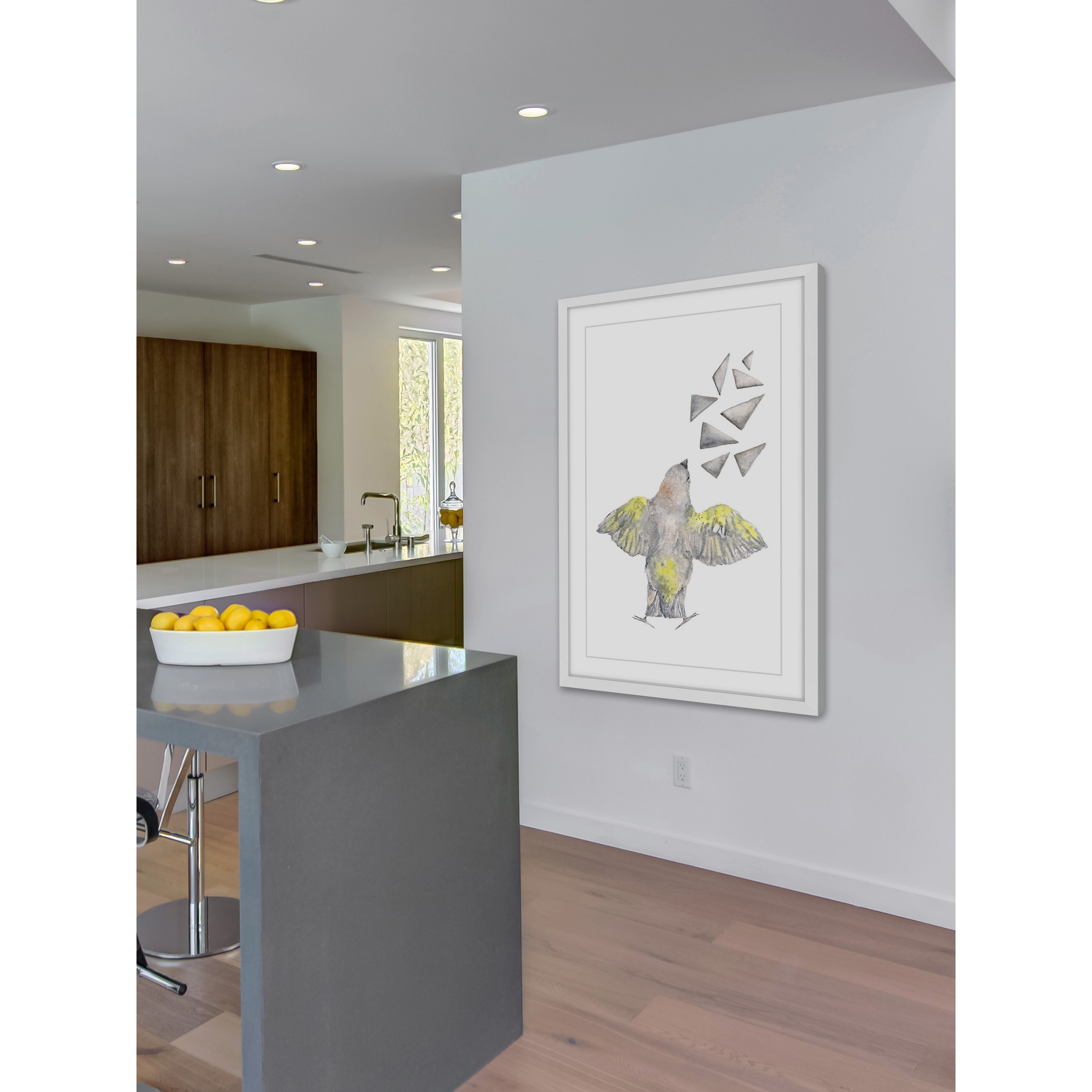 Marmont Hill "Bird with Shapes" by Thimble Sparrow Framed Painting Print