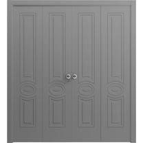 Sliding Closet Double Bi-fold Doors 96 x 80 inches | Mela 7001 Painted Grey | Sturdy Tracks Moldings Trims Hardware Set | Wood Solid Bedroom Wardrobe Doors