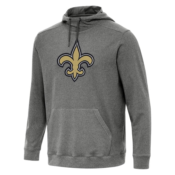 Men's Antigua Heather Black New Orleans Saints Cloud Pullover Hoodie