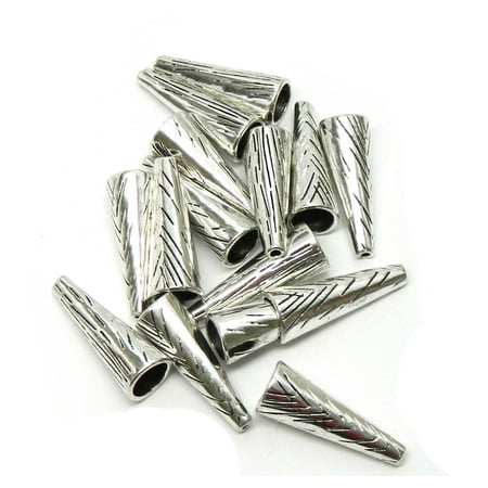 - 30 Cone, Loose Beads, Caps or Terminators 38x10mm 2mm Hole Antiqued Silver