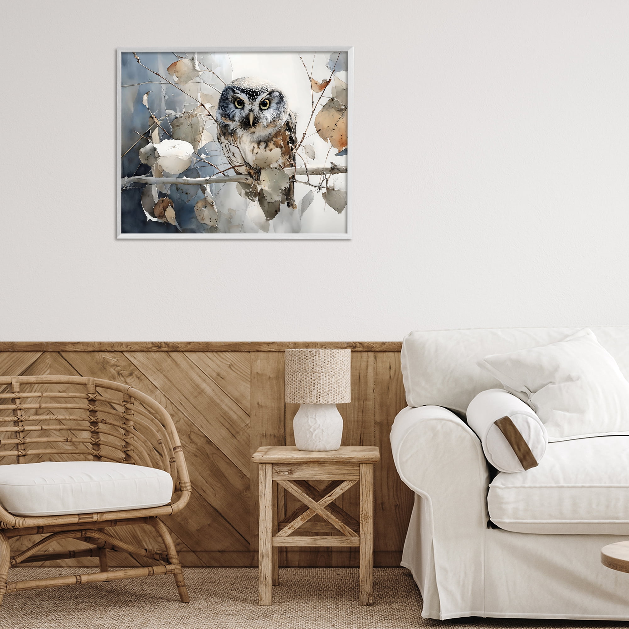 Stupell Industries Hoot Owl on Autumn Branch White Framed Giclee Art, design by Franklyn Gregory