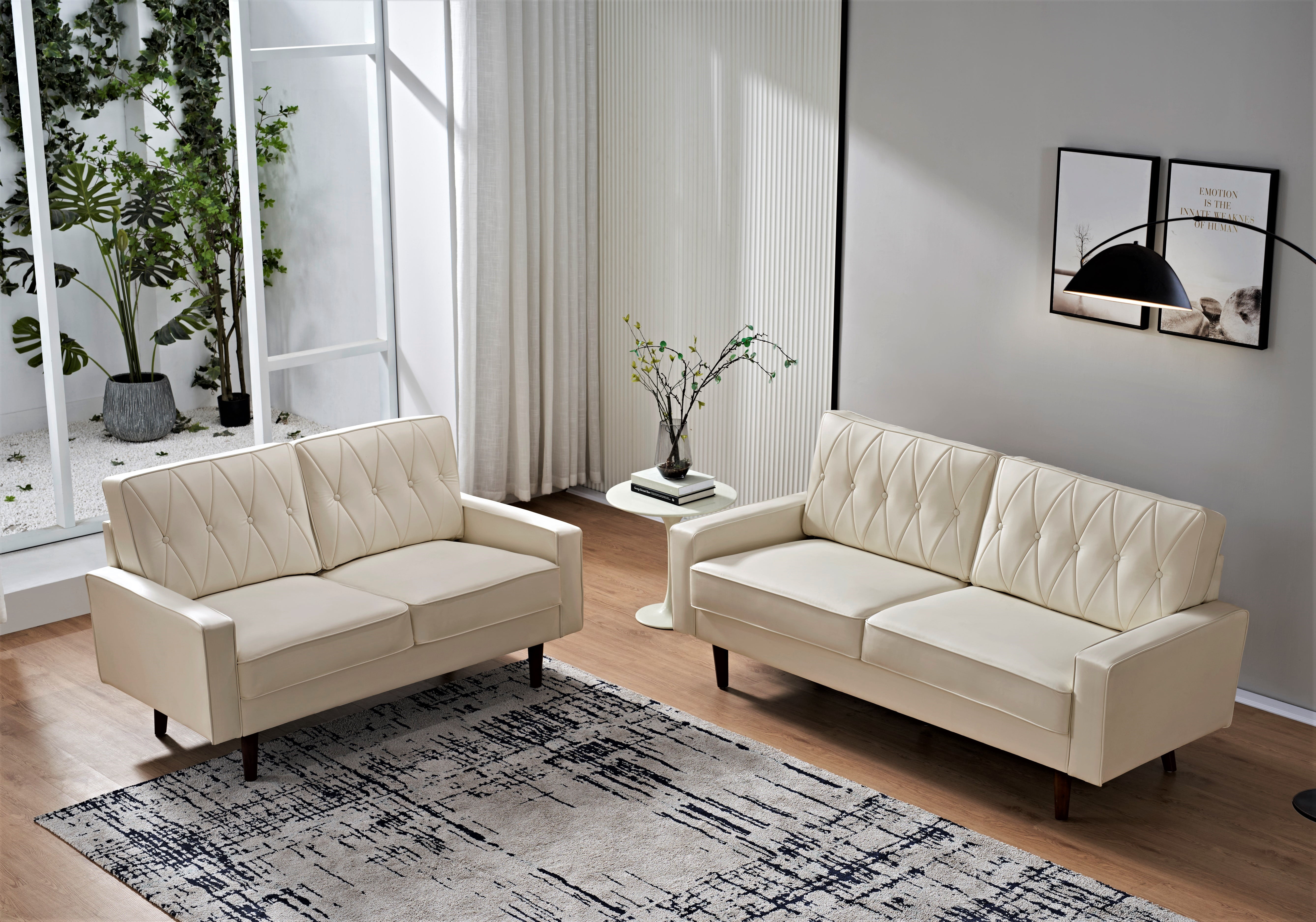 US Pride Furniture Acire Faux Leather Cushion Back 2Pcs Living Room Set, White